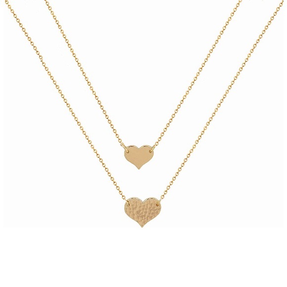 18k Gold Dainty Heart Layered Necklace - Picture 2 of 4